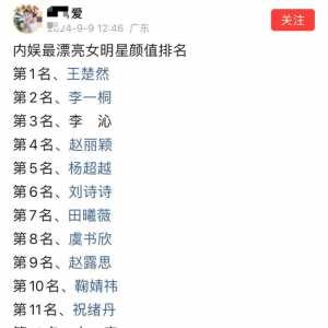 内娱最漂亮女明星颜值排名，你认同吗?