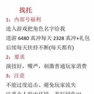 给游戏找托   嘴严先来  名额不多