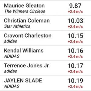 明星田径赛 预赛H1 06年格利顿9.87（+2.4）